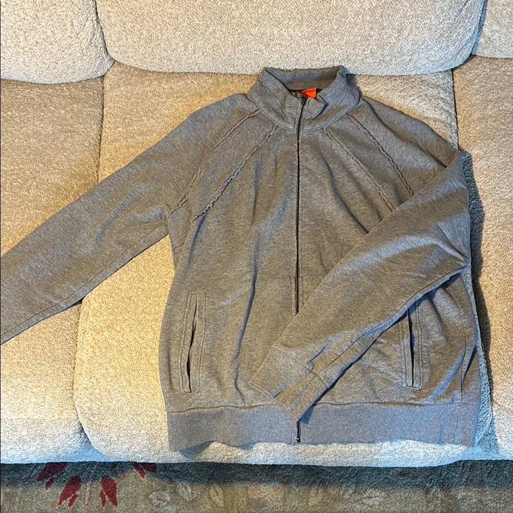 Hugo Boss Gray Zip Up Sweater with Standing Collar
